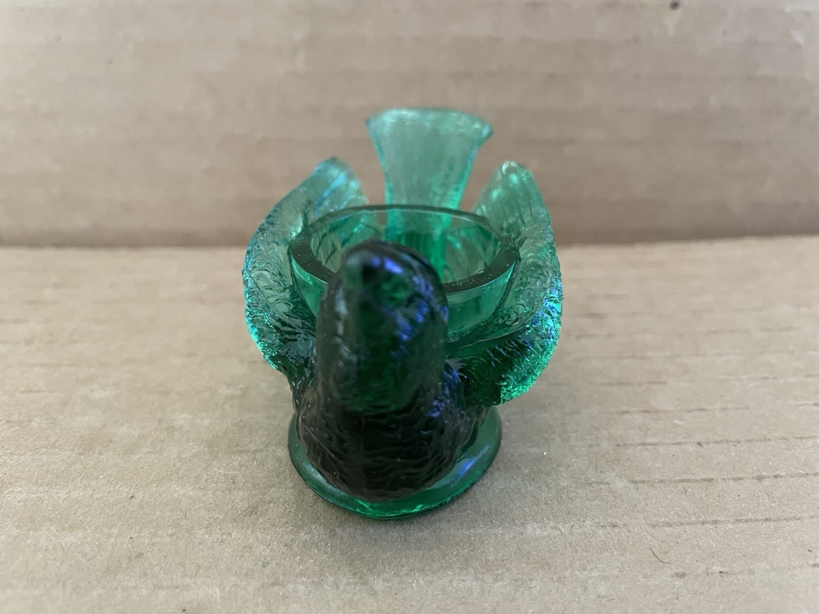 Vintage DEGENHART GLASS Bird Open Salt Cellar Dip GREEN 2