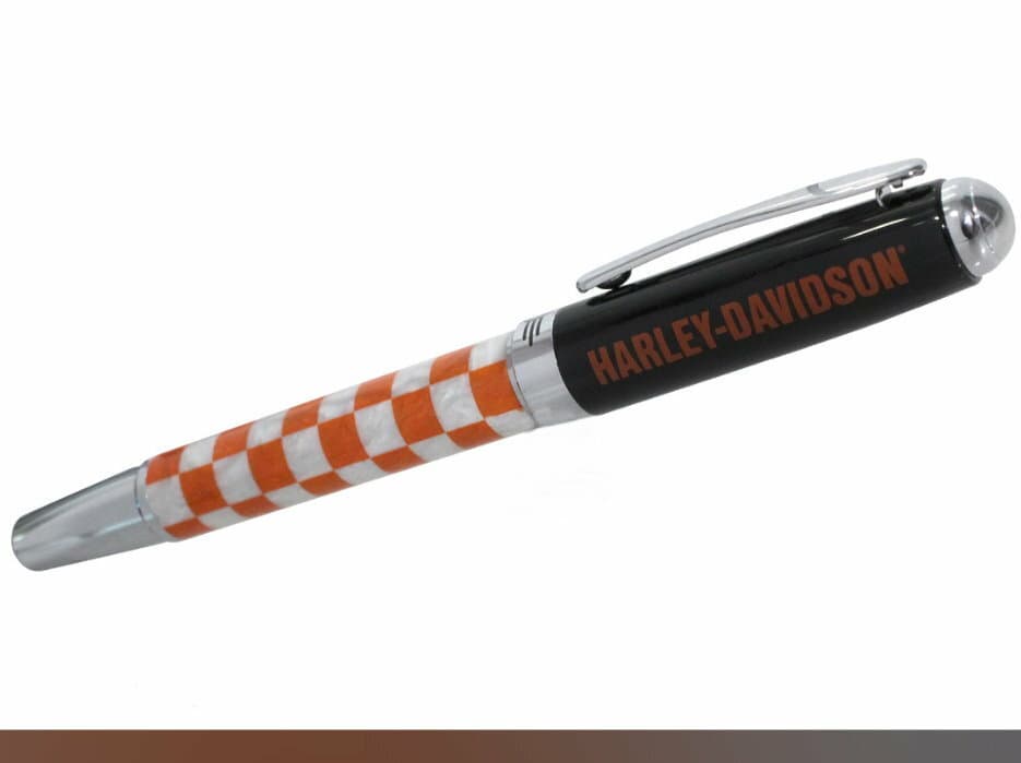 HARLEY-DAVIDSON® CHECKERED WRITING PEN NEW IN EMBOSSED LEATHER GIFT BOX 3