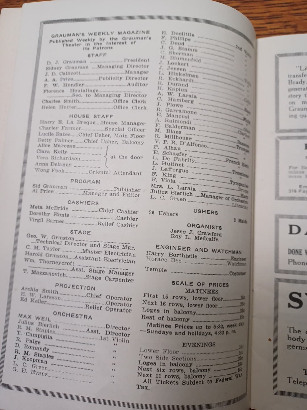 1918 Graumans Chinese Theatre Weekly Program Los Angeles Ca Original  RRP 167 5