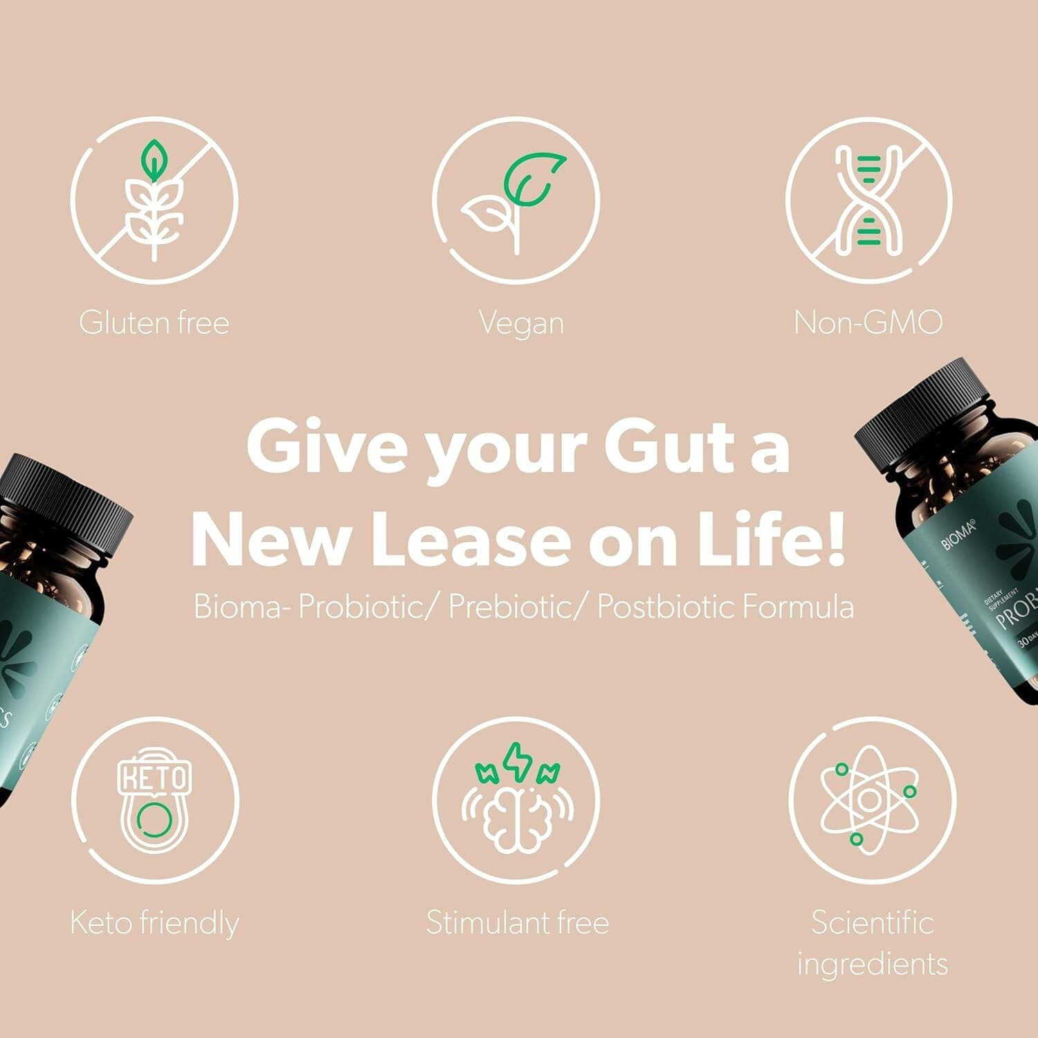 3 Pack BIOMA Probiotics Digestive Health Gut Support for Men & Women 60 Capsules 4