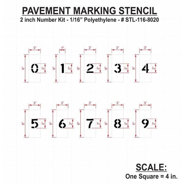 Rae Stl-116-8020 Pavement Stencil, Number Set, 0 Thru 9, Blanks, 2 In Character 2