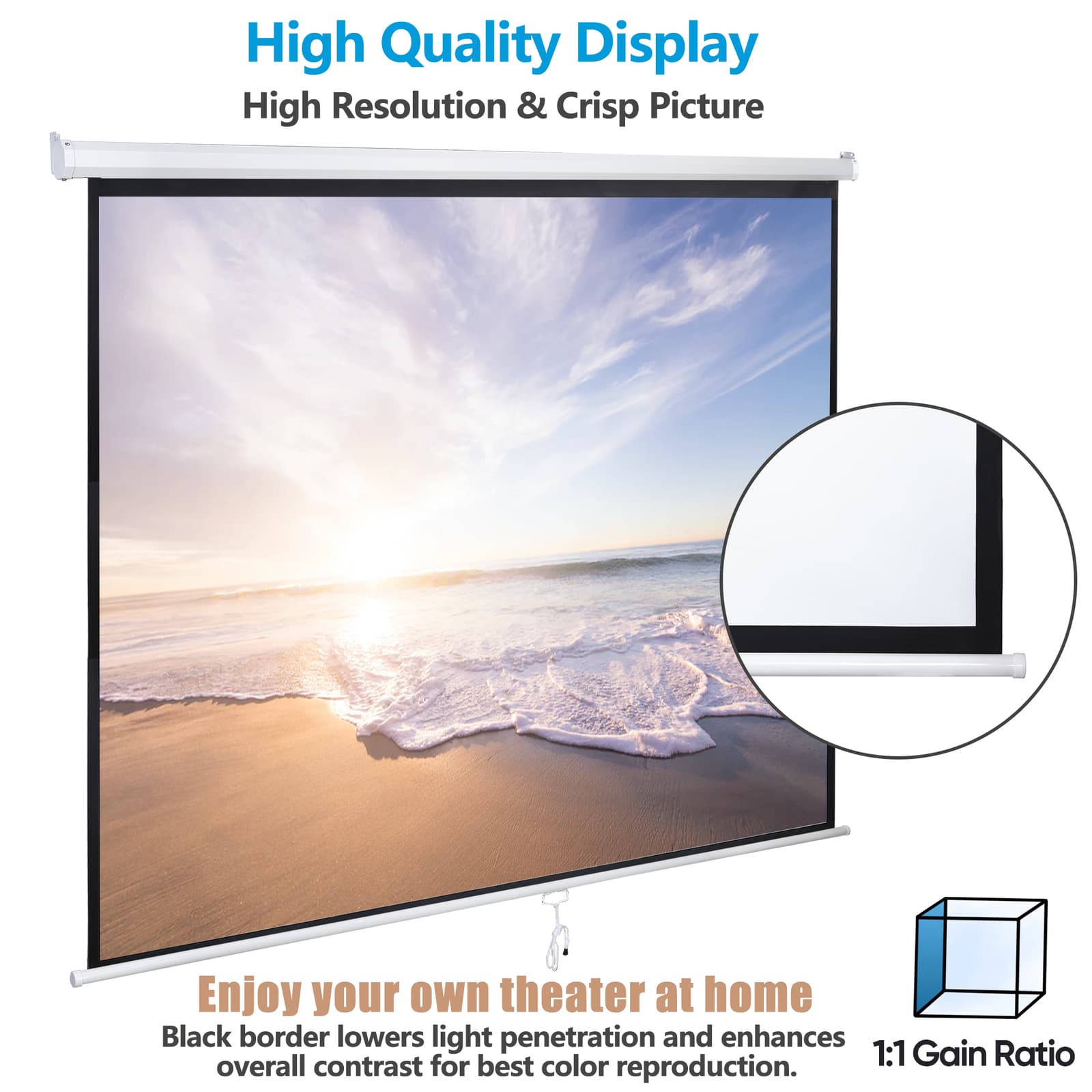 120'' Projector Screen Diagonal TV Screen Manual Matte HD Movie Theater 1:1  6