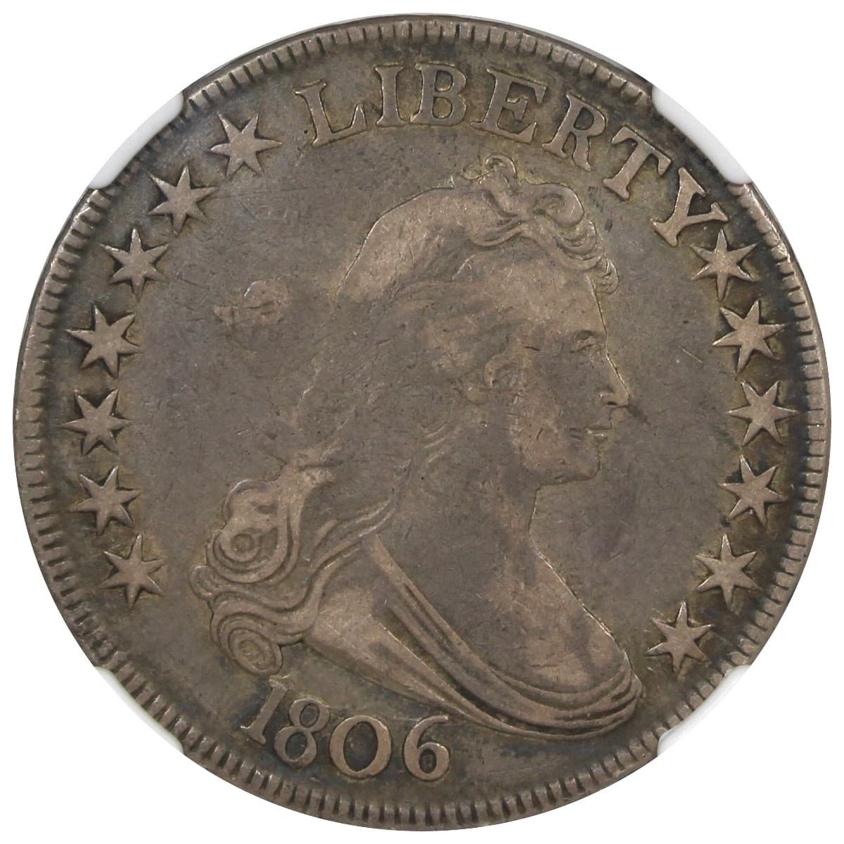 1806 Draped Bust Half Dollar NGC VF20 CAC Pointed 6 With Stem O-119 2