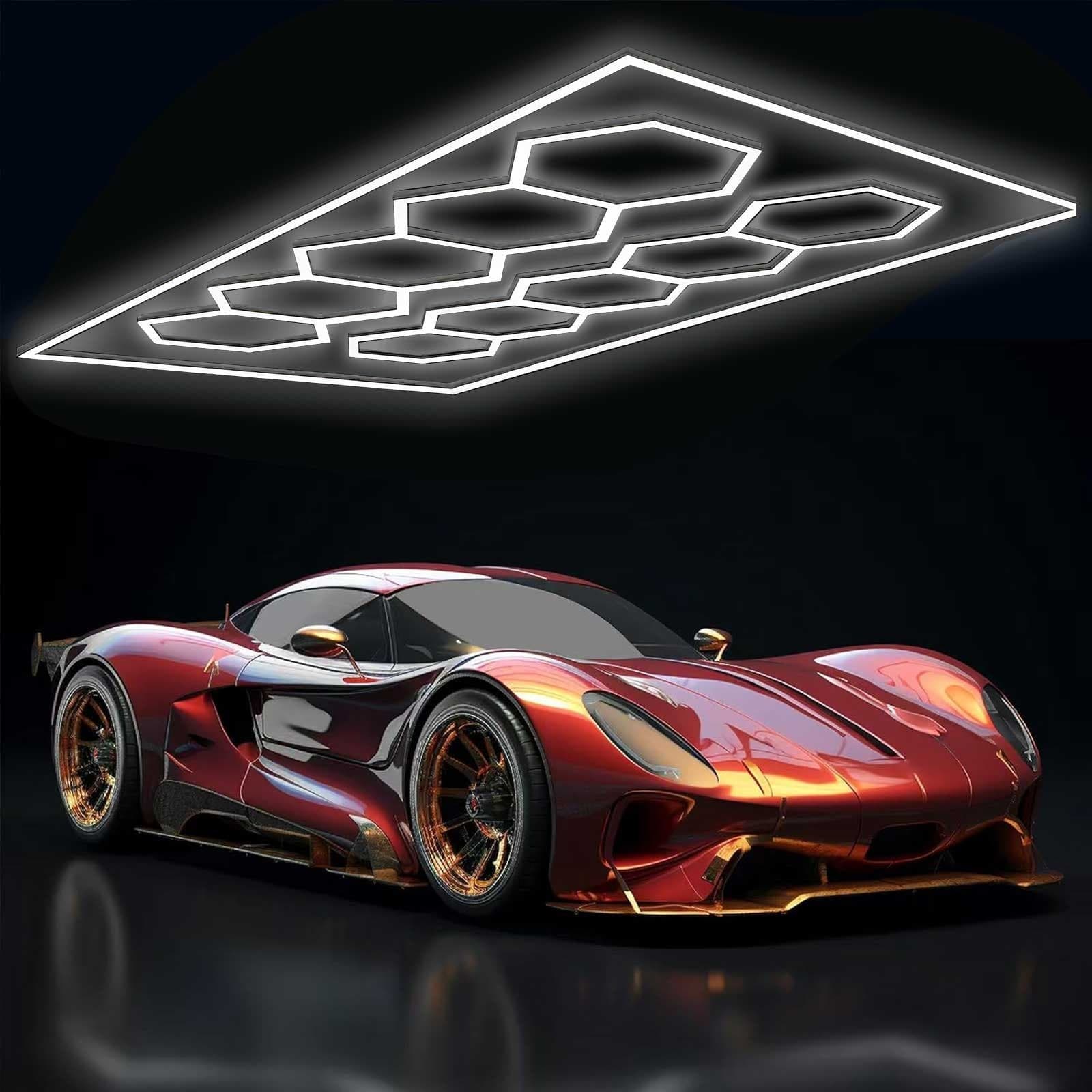 LED Hexagon Garage Lights 6500K Car Detailing Shop Light With Border for Garage 3