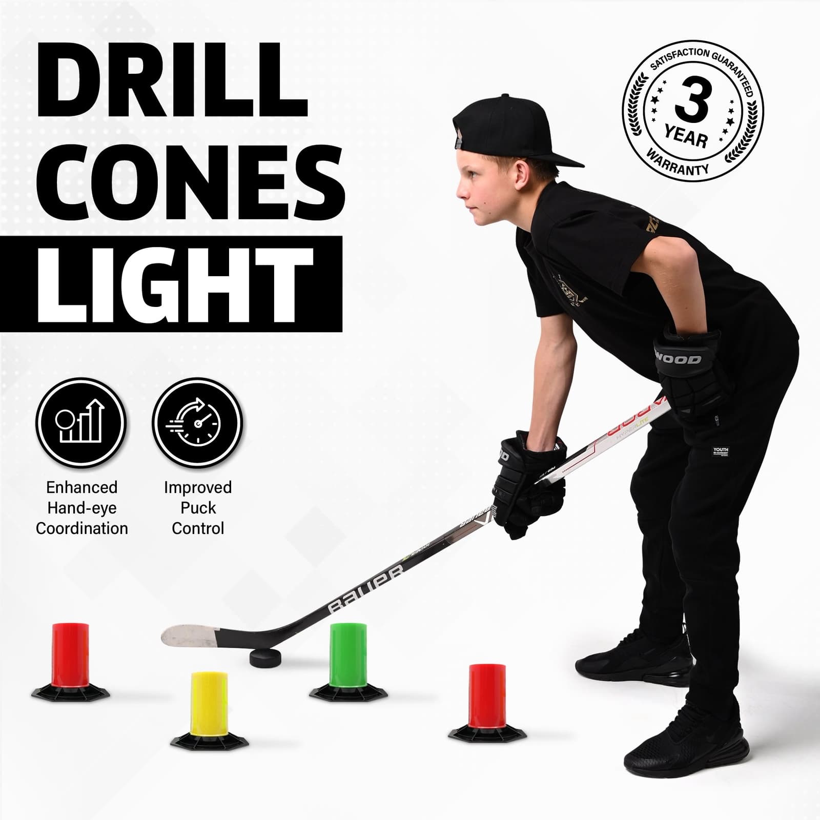 ACE HOCKEY DRILL CONES (6) - LIGHTWEIGHT STICKHANDLING TRAINER 2
