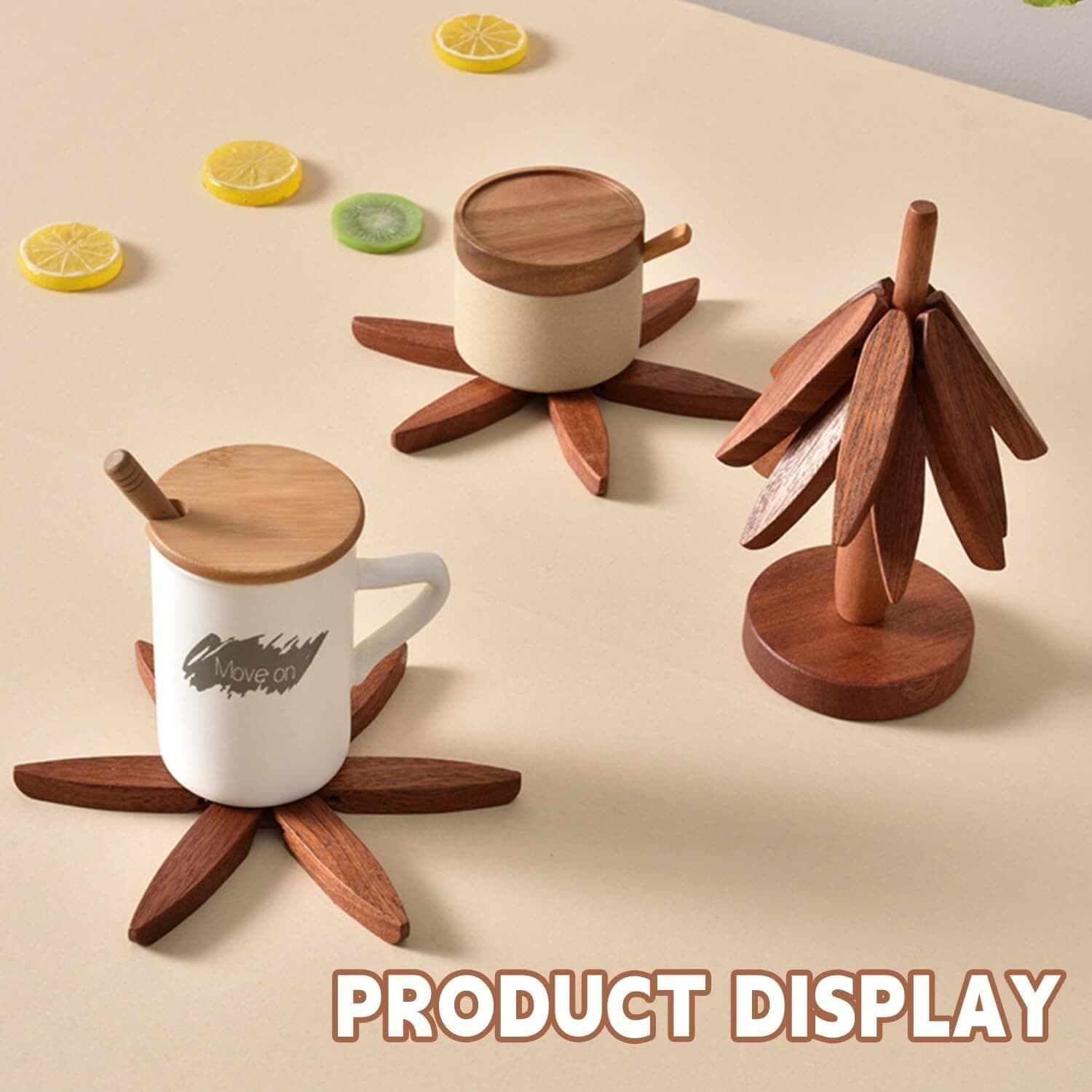 Foldable Wooden Trivets Tree Shape Trivet Set for Teapot Hot Pots Hot Dishes 6
