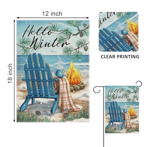 Hello Beach Blue Chair Decorative Garden Flag, Christmas 12" x 18" Winter 2