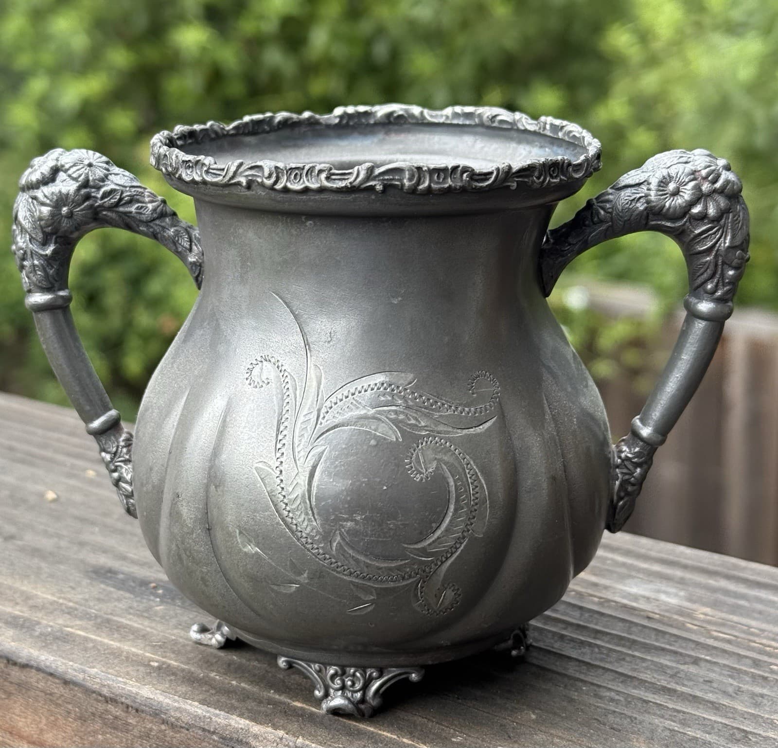 Vintage New Amsterdam Silver Co. Quadruple Plate Silver Etched Sugar Bowl #593 2