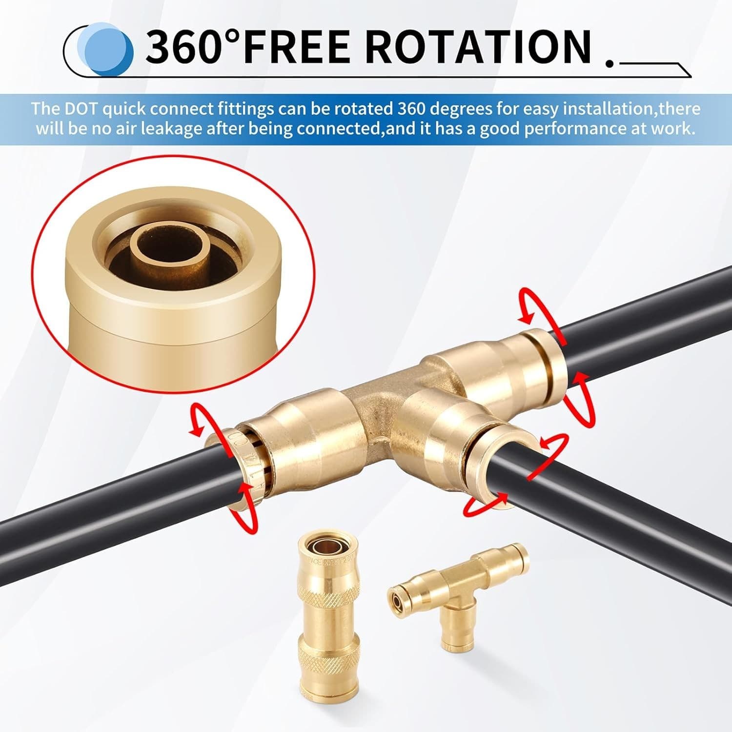 43 PCS Brass DOT Air Brake Line Fittings - Upgraded 1/4" 3/8" 1/2" Quick Connect 3