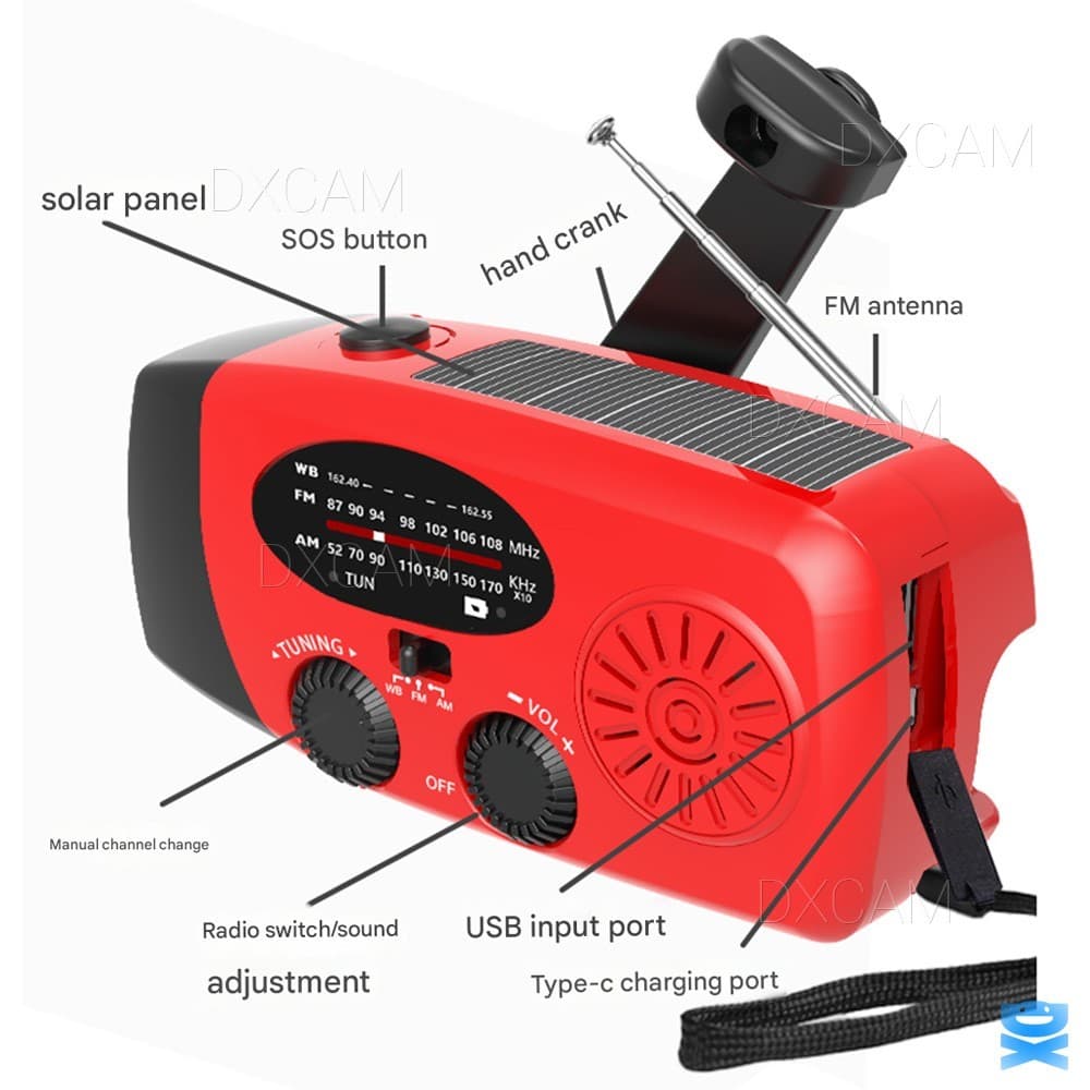 Solar Radio Hand Crank LED Flashlight Multifunctional Emergency Camping 5