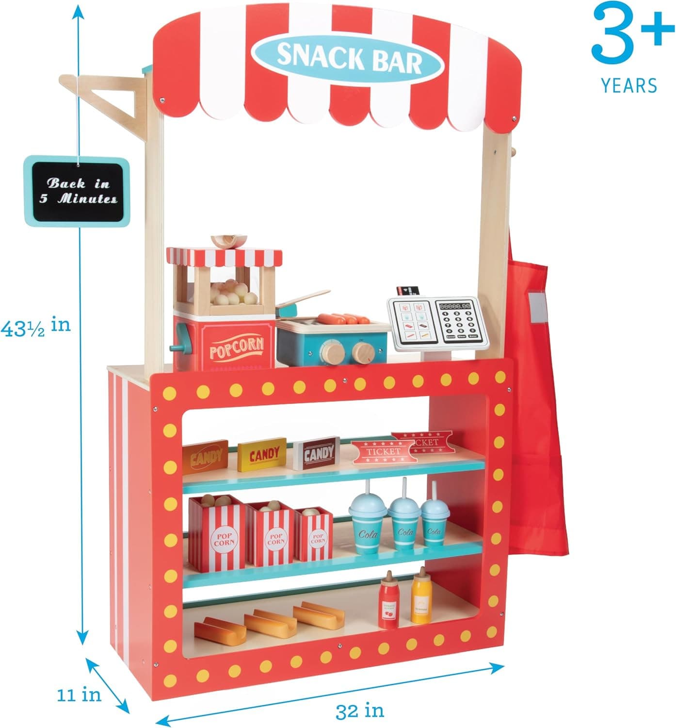 Movie Theatre Snack Bar Wooden Playset - Pretend Concession Stand Fun- Full Set 3