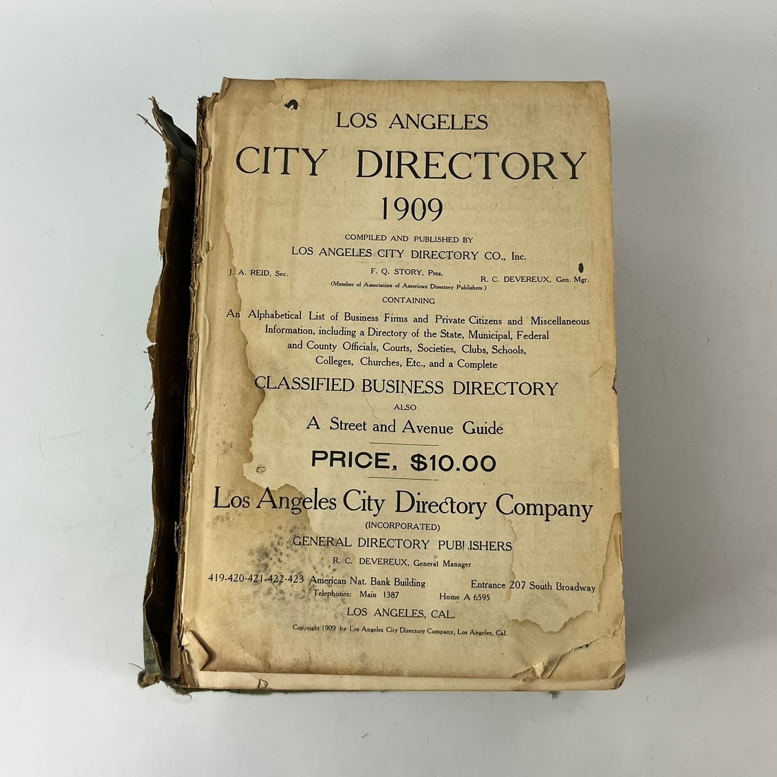 1909 Los Angeles CA City Directory POOR Ancestry Genealogy Antique Vtg Reference 2