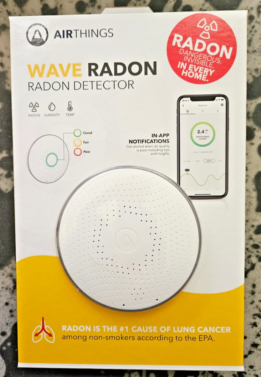 Airthings Wave Radon Battery Operated Smart Radon Detector