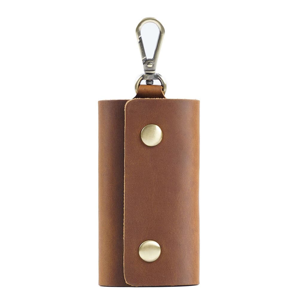 LEATHER Car Key Chain Ring Keys Holder Pouch Case Wallet Organizer Bag Brown NEW 4