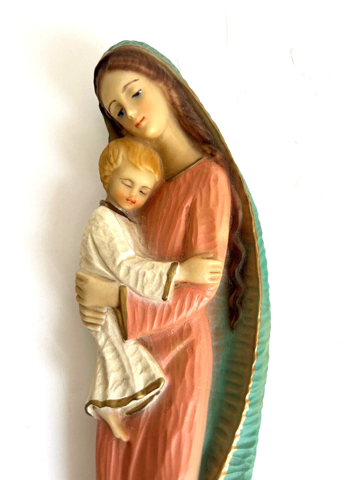 Rare VTG Made in Italy Madonna & Child Religious Wall Plaque Hand Painted 11" 2