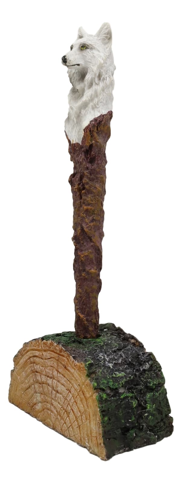 Alpha White Wolf Hand Painted Pen With Rustic Tree Bark Holder Stand Figurine 2