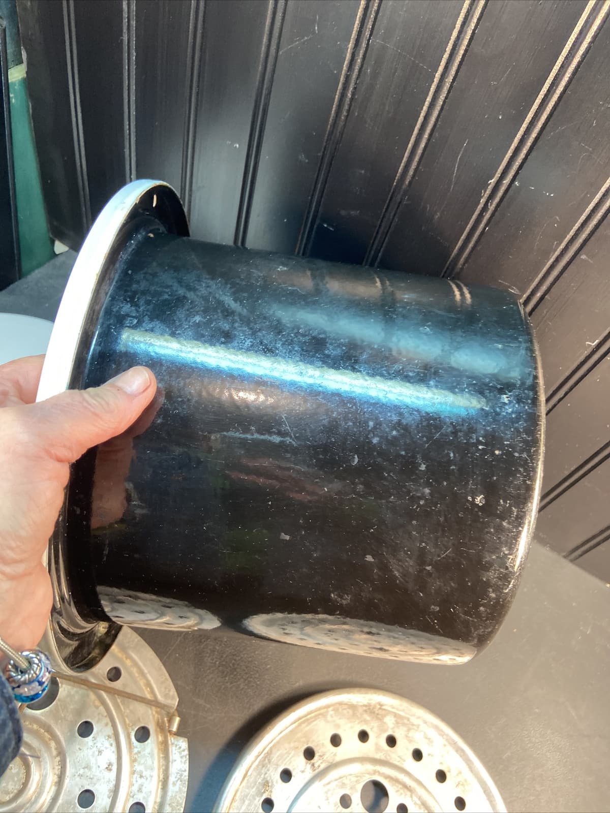 Antique RARE Stock Pot Insert ONLY Canning Enamel Broiler STEAMER Pan 6