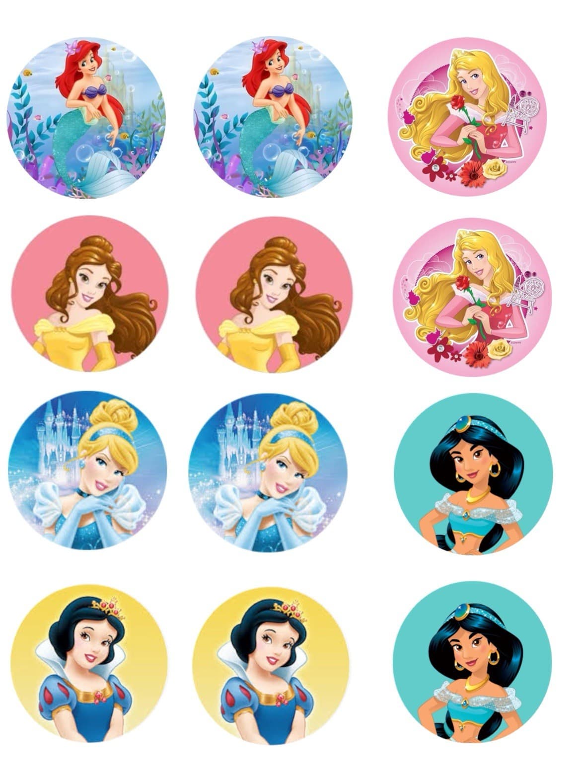 12 Princess Edible Image Cupcake Topper Frosting Sheet Cake Princess Party Favor