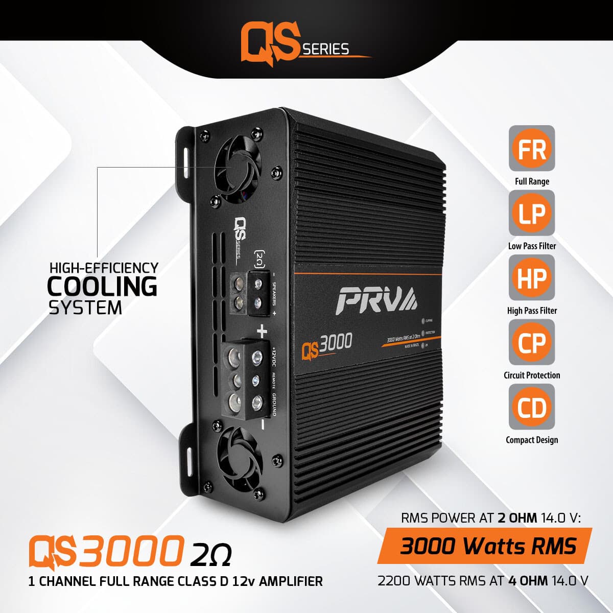 PRV Audio QS3000 2 Ohm 3000 Watts Full Range Digital Compact 3k Car Amplifier 2