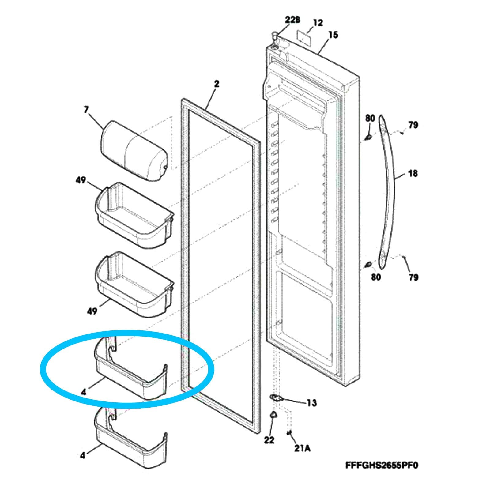 For FFSS2625TS0 FFSS2615TS0 242126602 Frigidaire Lower Door Shelf Bin 3