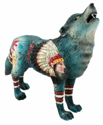 Indian Chief Native Tribal Howling Wolf Totem Spirit Figurine Collection 6.25"L 4