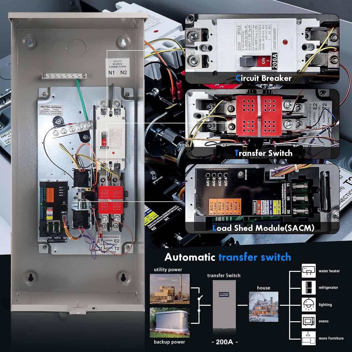 200 Amp Single Phase Automatic Transfer Switch, Replace for Generac RXSW200A3 5