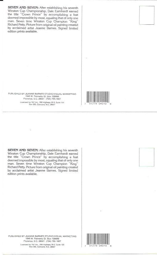 LOT OF 4 Earnhardt and Petty "Seven and Seven" SIGNED BY PETTY NASCAR Post Card 2