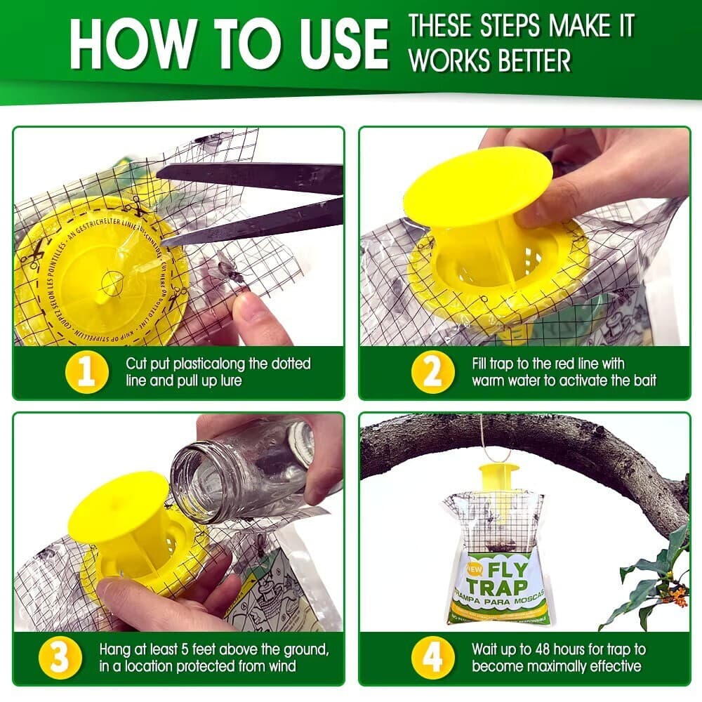 10 Pack Outdoor Fly Traps, Disposable Non Toxic Hanging Catcher Killer Large Bag 6