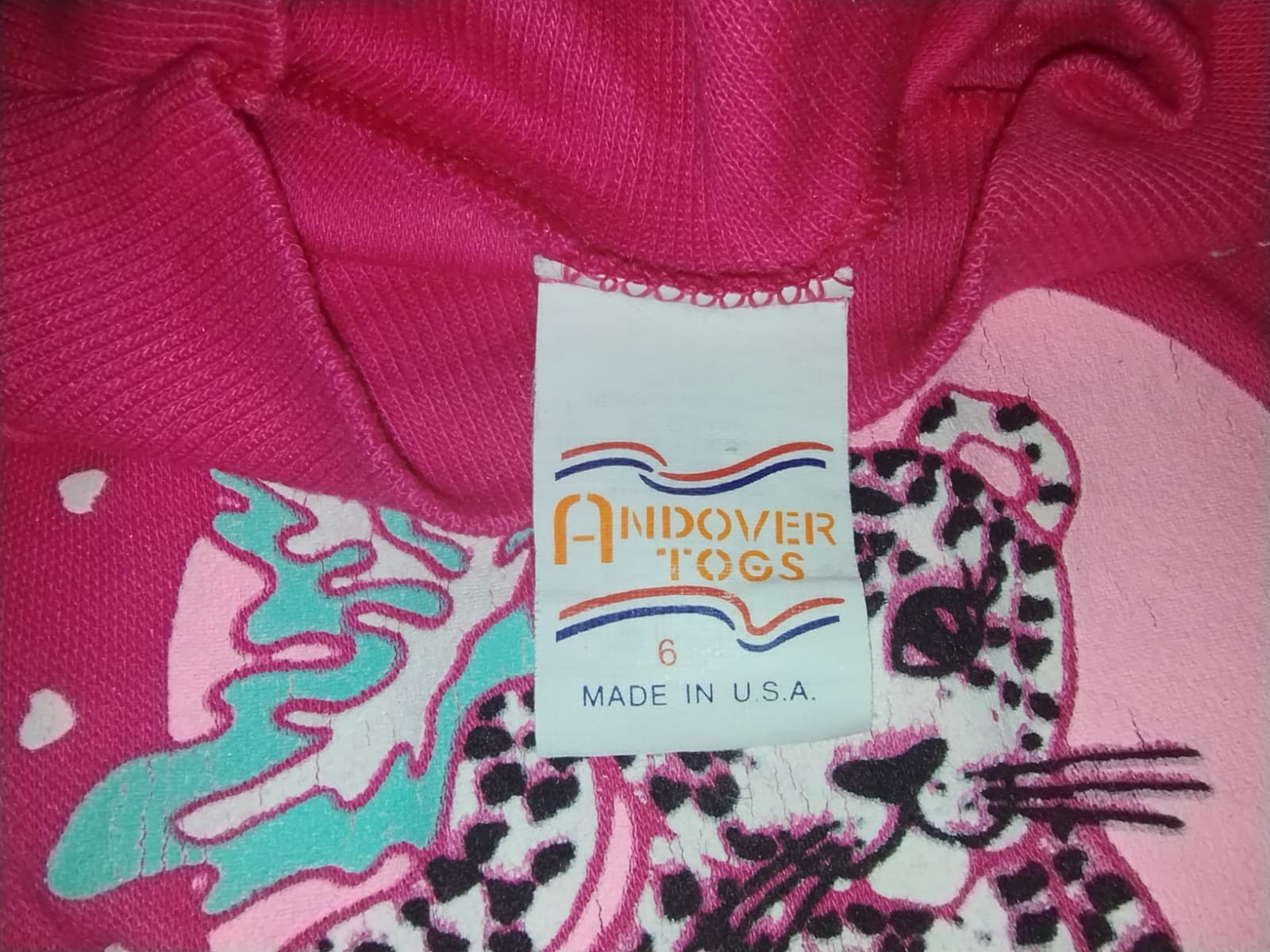 Vintage 80s Girls Pink Sweatshirt Fairy Kei Hearts Zebra Tiger Elephant Sz 6 3