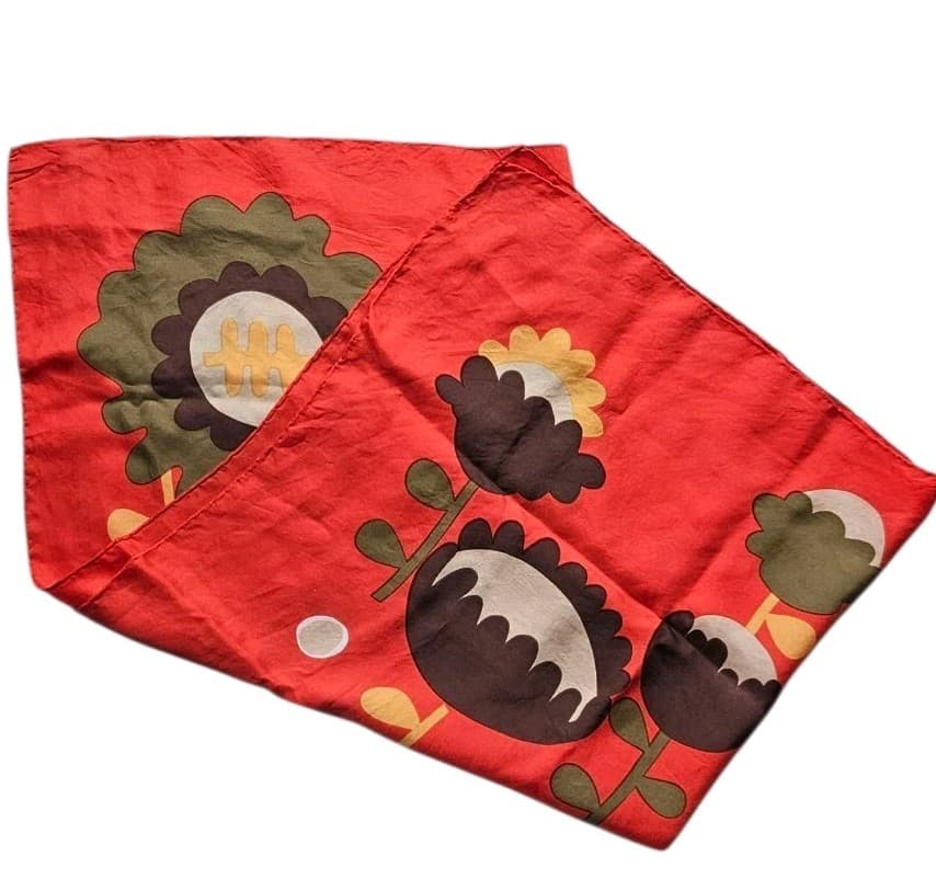 Vintage 1960-70s MOD Silk Scarf  Orange Flowers Hand Rolled Hem 29" Square 6