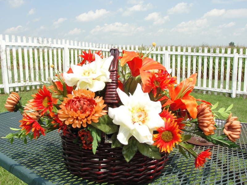 Orange Lily Silk Flower Arrangement Wicker Basket Spectacular Custom Designs  2