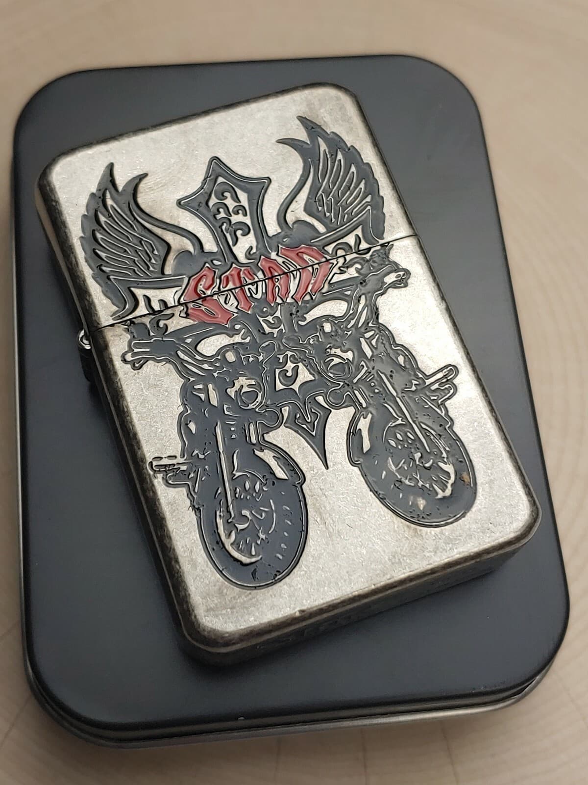 STAR PREMIUM STREET CHROME LIGHTER w/ DUAL MOTORCYCLE Engraved #K019 2