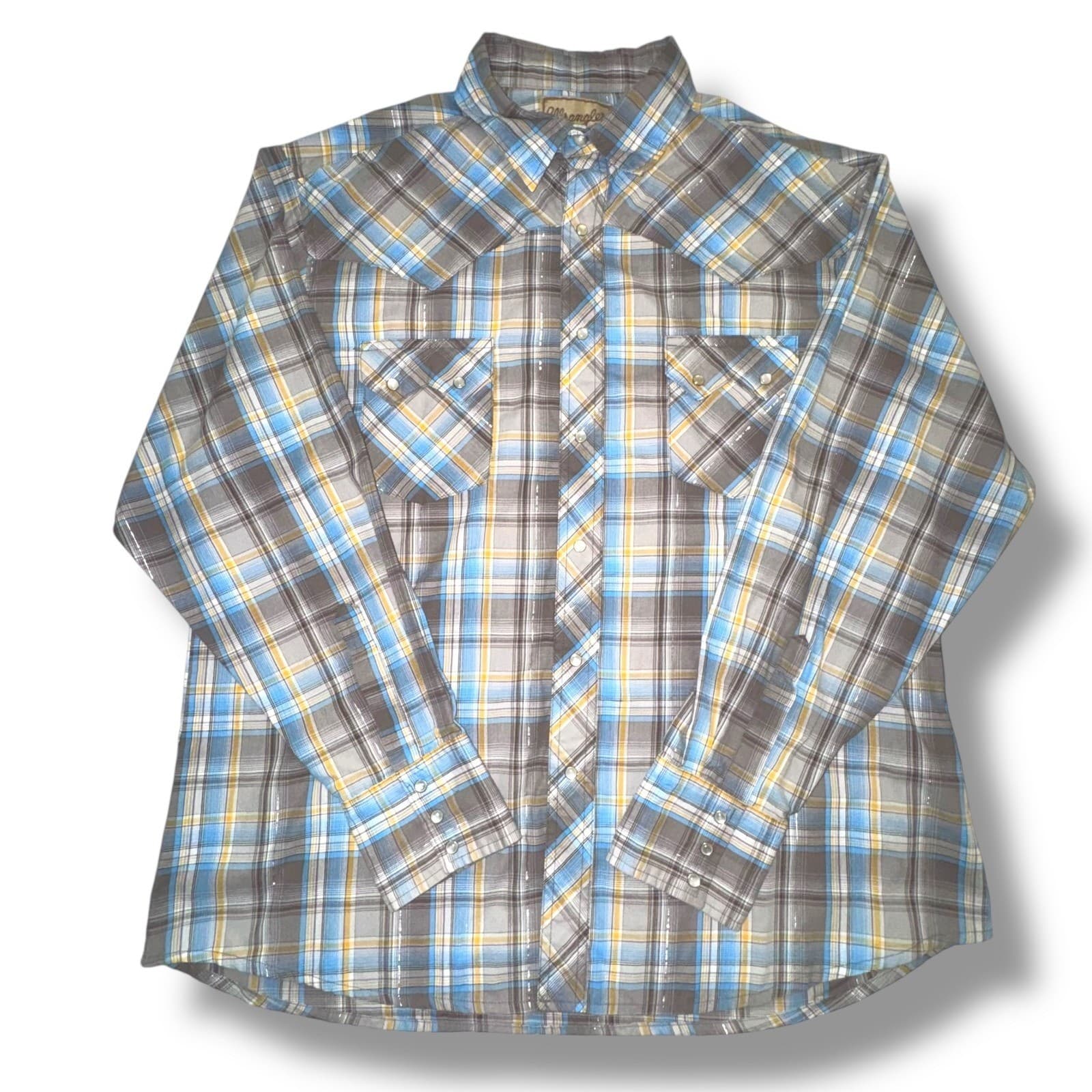 Wrangler Mens Western Fashion Plaid Long Sleeve Pearl Snap Shirt Men's XL 2