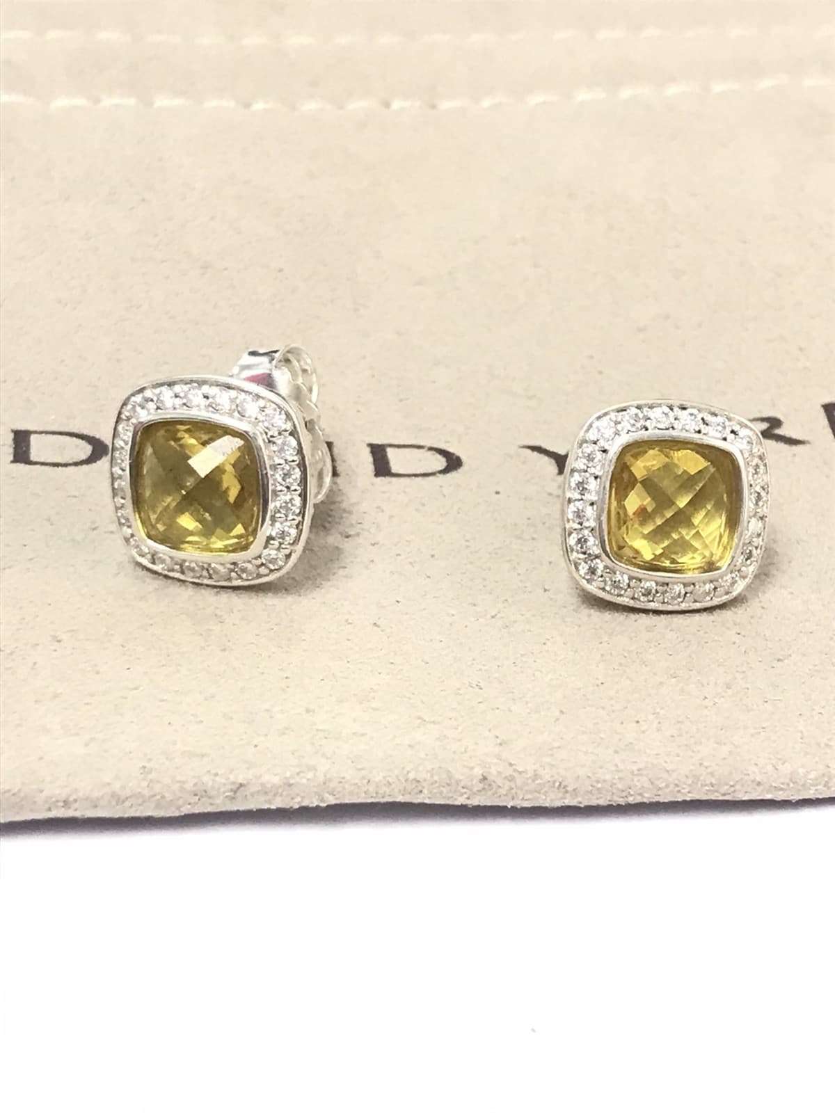 David Yurman Sterling Silver 7mm Albion Lemon Citrine  Diamonds Stud Earrings 4