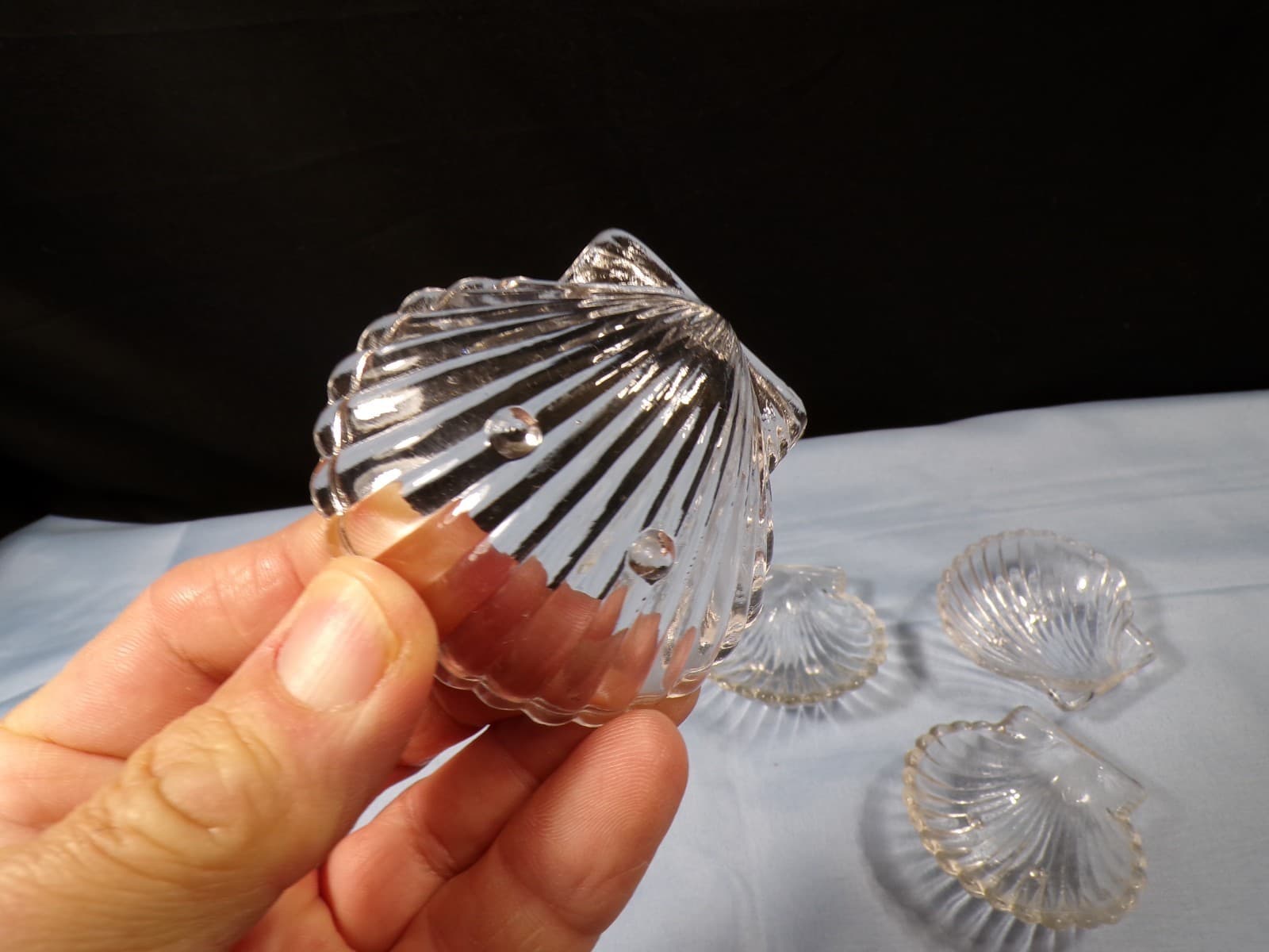 Set of 4 Vintage Fenton Clear Glass Shell Shaped Salt Dips 3