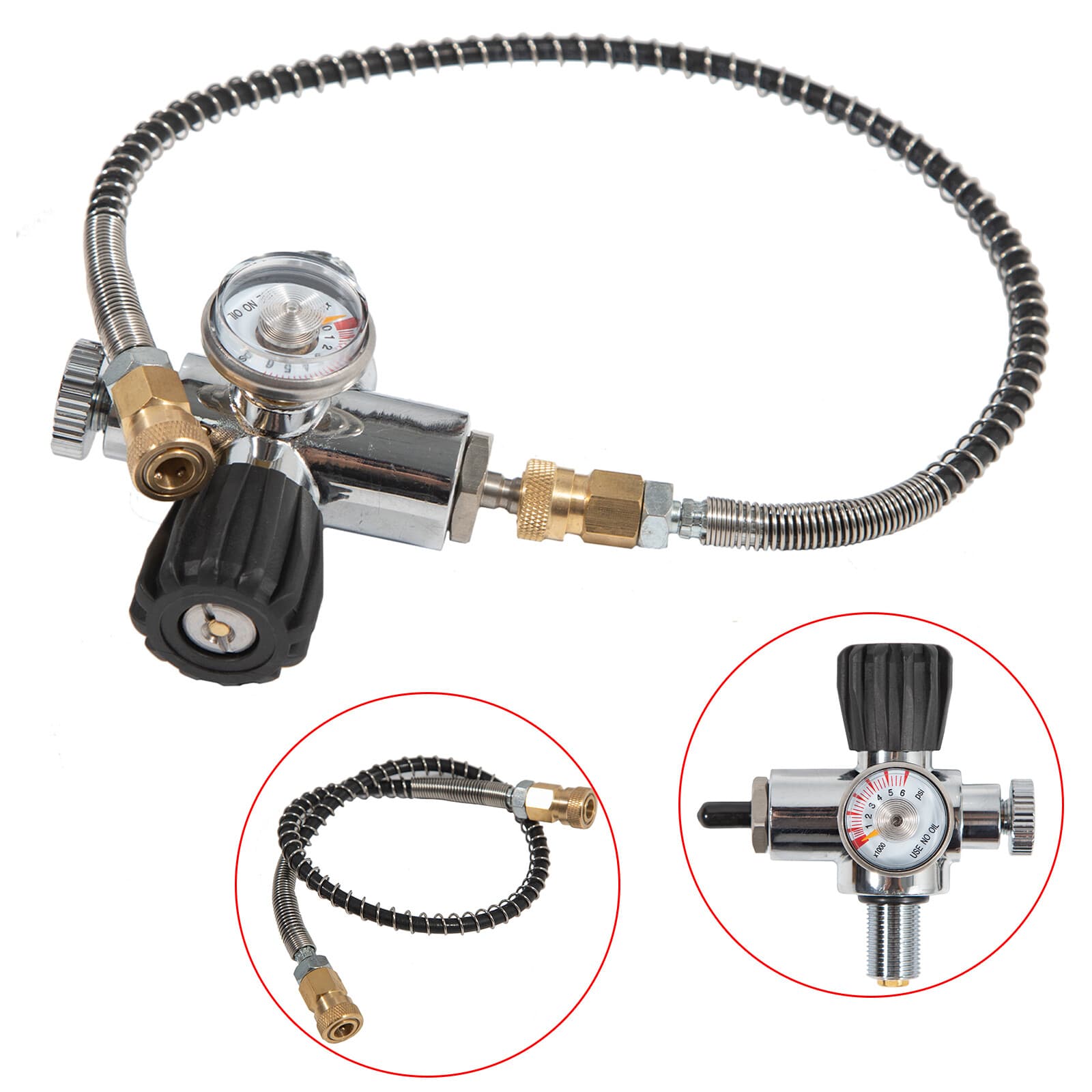 Air Valve Regulator with Hose Explosion-proof Built-in Valve for PCP Air Tank US 2