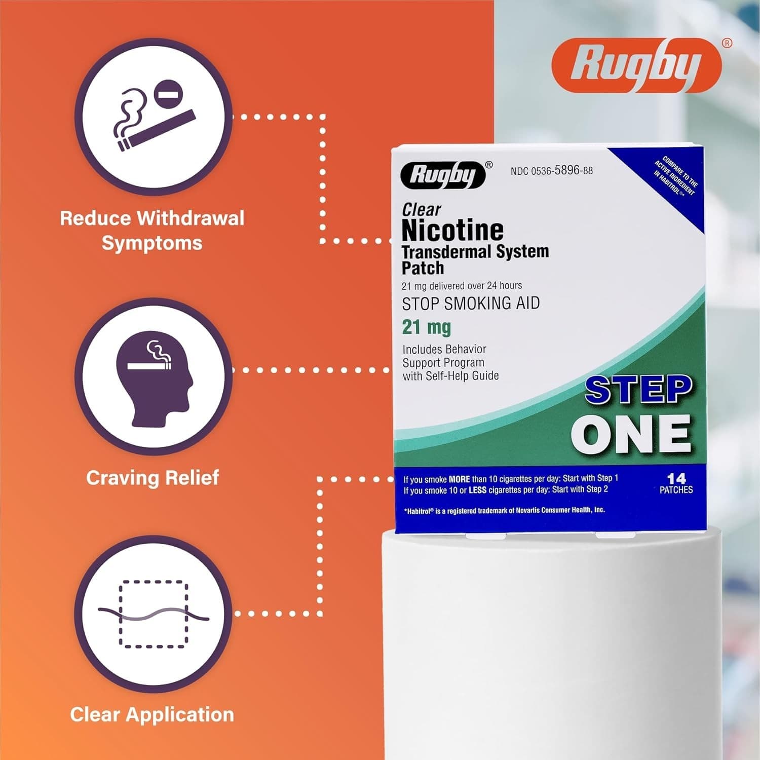 New 9 Pack Patches Rugby Clear Nicotine 21mg Transdermal System Patch Step1 US 2