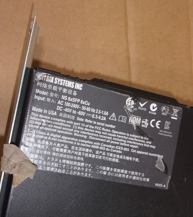 Citrix NetScaler NS 6XSFP 6XCU Load Balancer 1*PSU SEE NOTES 2