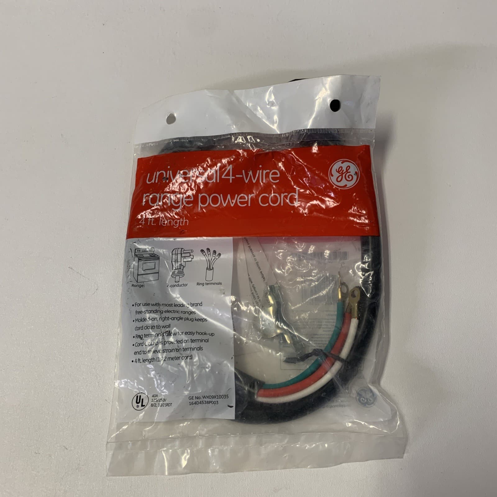 GE Universal 4' Range Power Cord GE WX09X10035 4-Wire 40Amp - new open bag 2