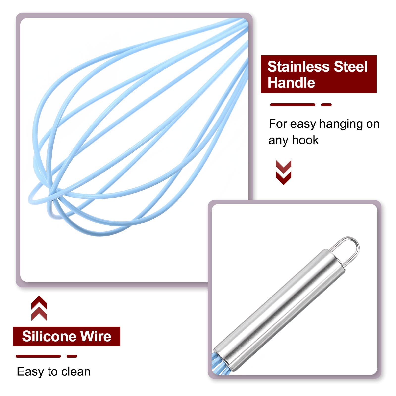 3Pcs Silicone Whisk 8" 10" 12" Kitchen Whisk Wire Whisks Beater Blue 4