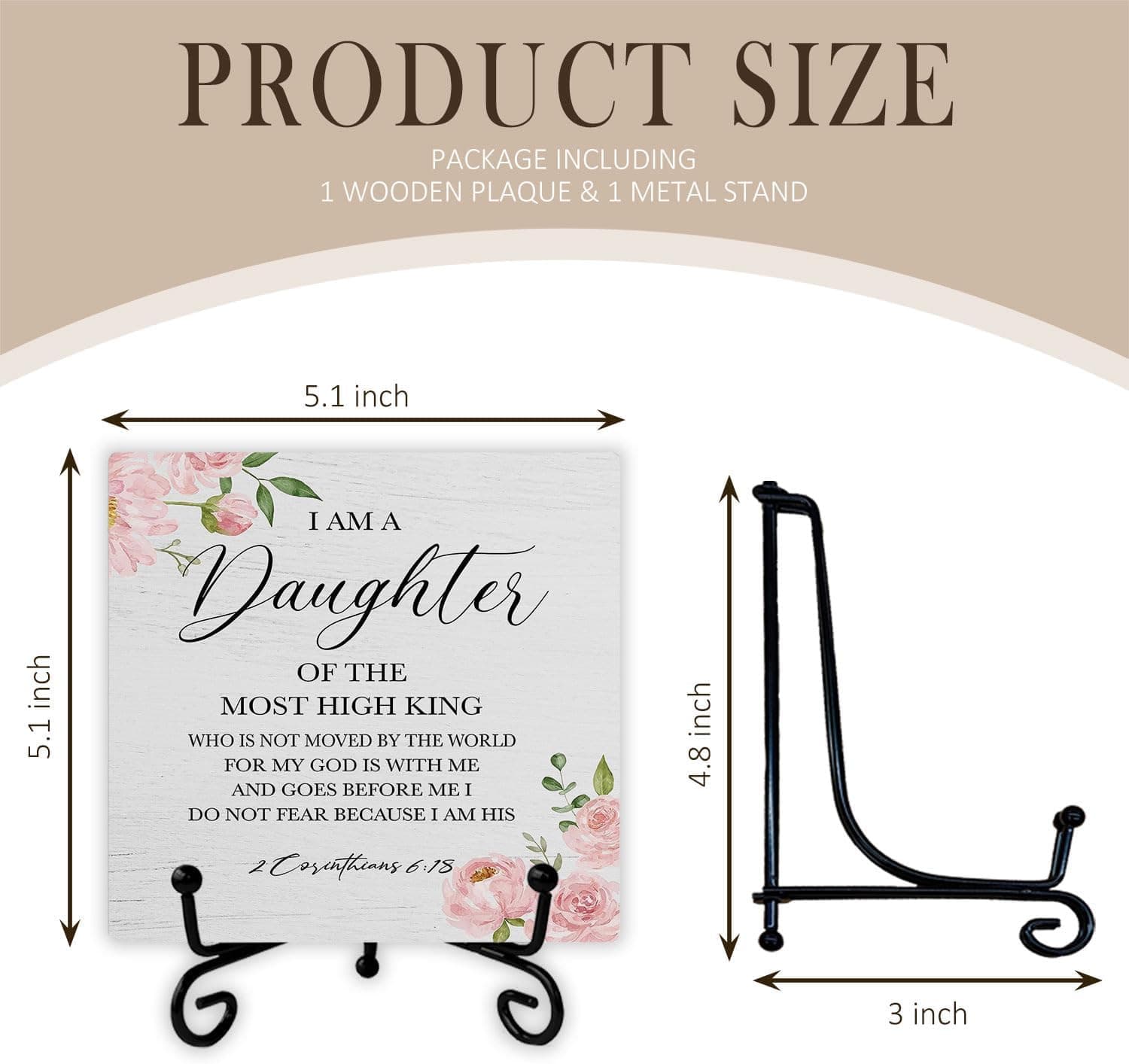 Christian Wooden Desk Sign, I Am a Daughter of the King Bible Verse Religious Wo 2