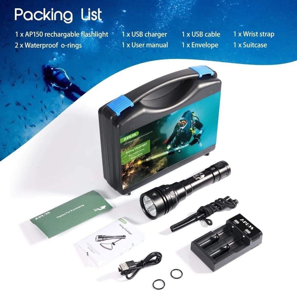 APLOS AP150 Dive Torch, 15000 Lumen, Underwater 492ft, Scuba Diving Flashlight. 6