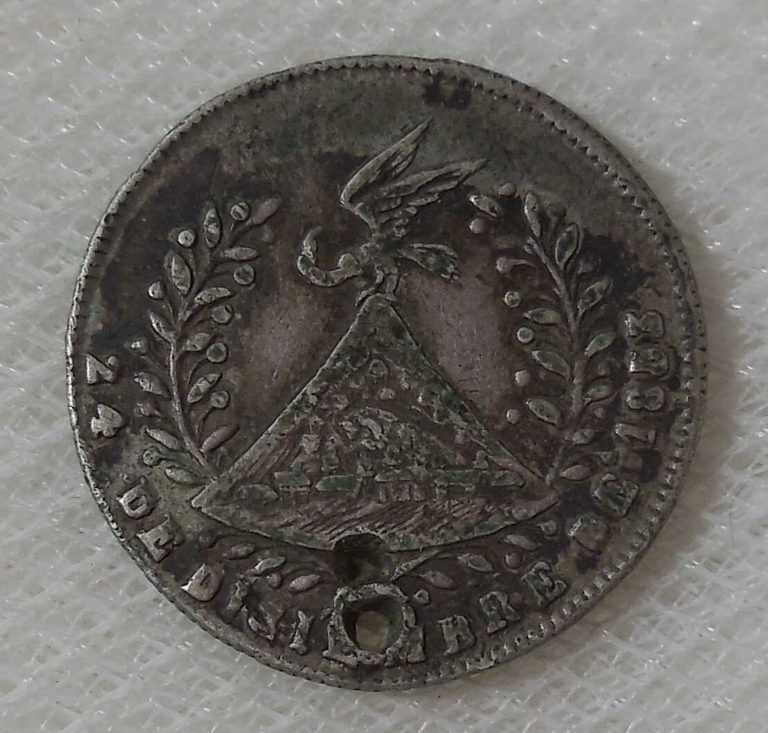 1853 BOLIVIA SILVER CHRISTMAS EVE MEDALLIC COIN ISSUE POTOSI BURNETT #61 HOLED 2