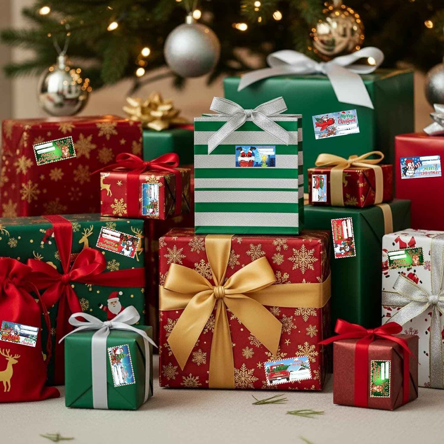 250-Pcs Christmas Gift Tags Stickers Santa Reindeer Snowman Xmas Labels 4