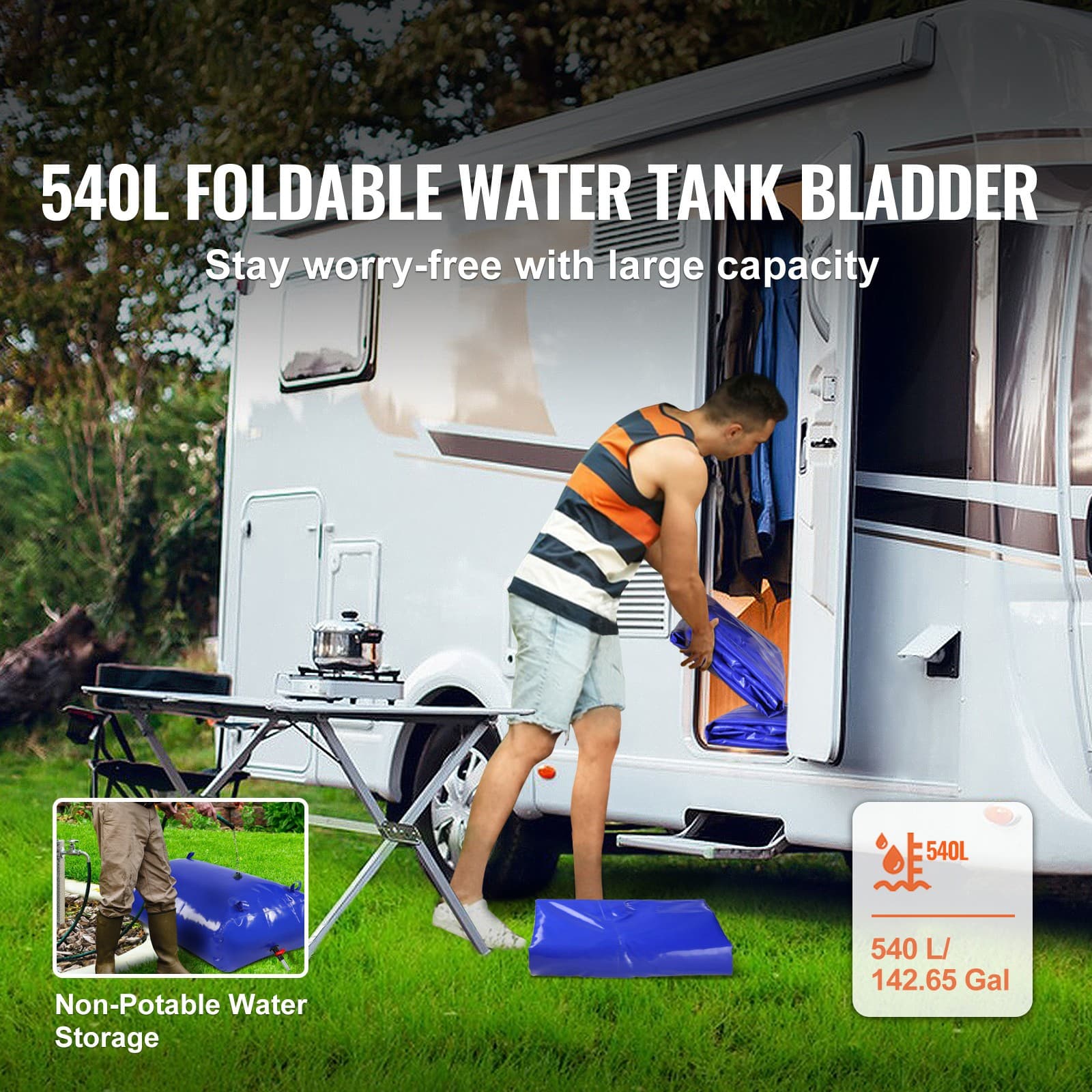 Portable Water Storage Bladder 142.6 Gal 1000D PVC Collapsible Water Tank 2