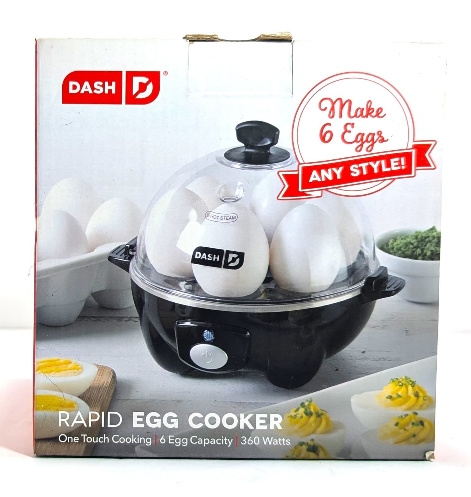 Dash Rapid Egg Cooker Black 6-Egg Capacity Open Box One-Touch Breakfast