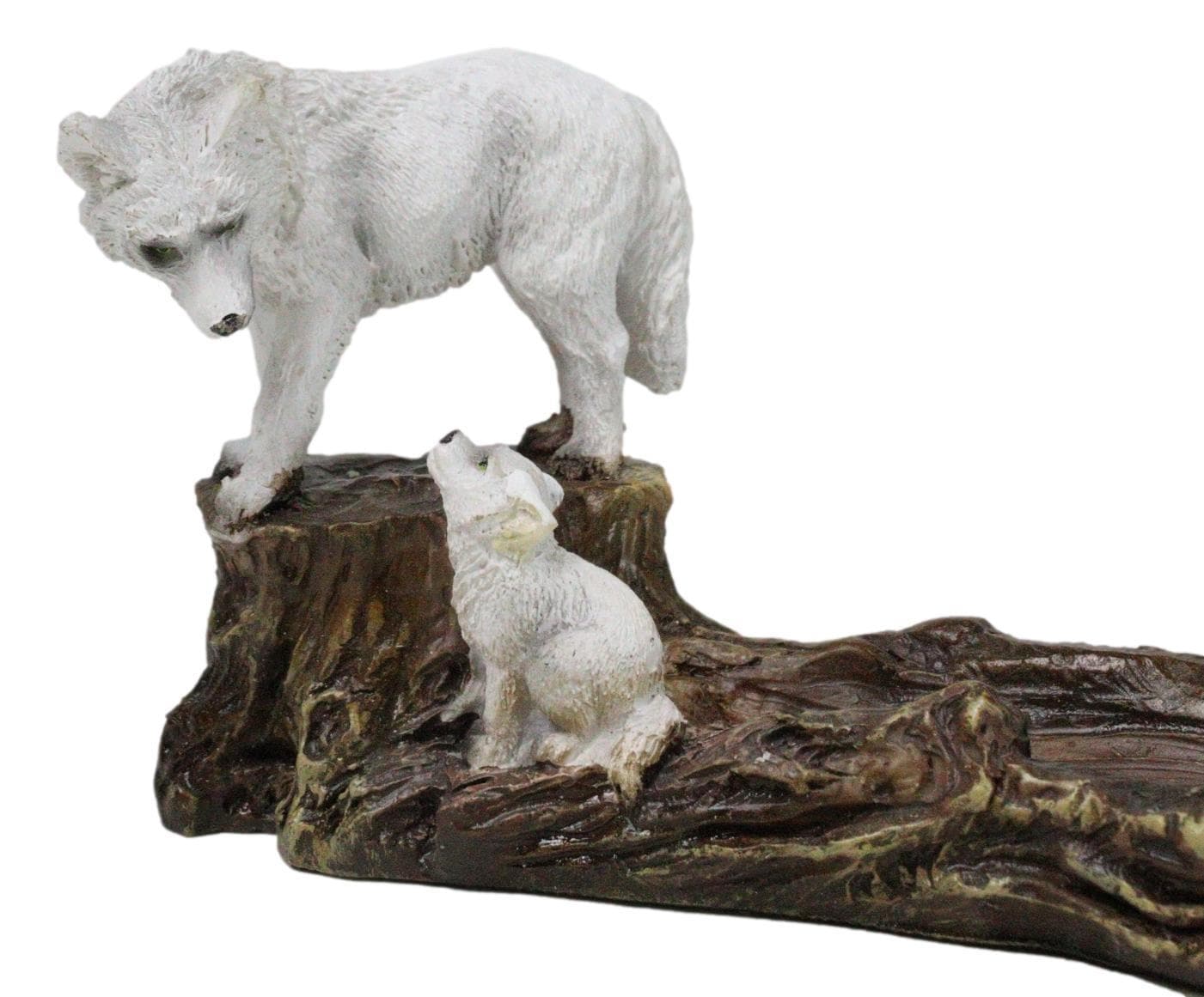 Moonlight Snow White Wolf Mother With Pup In Forest Incense Burner Figurine 6