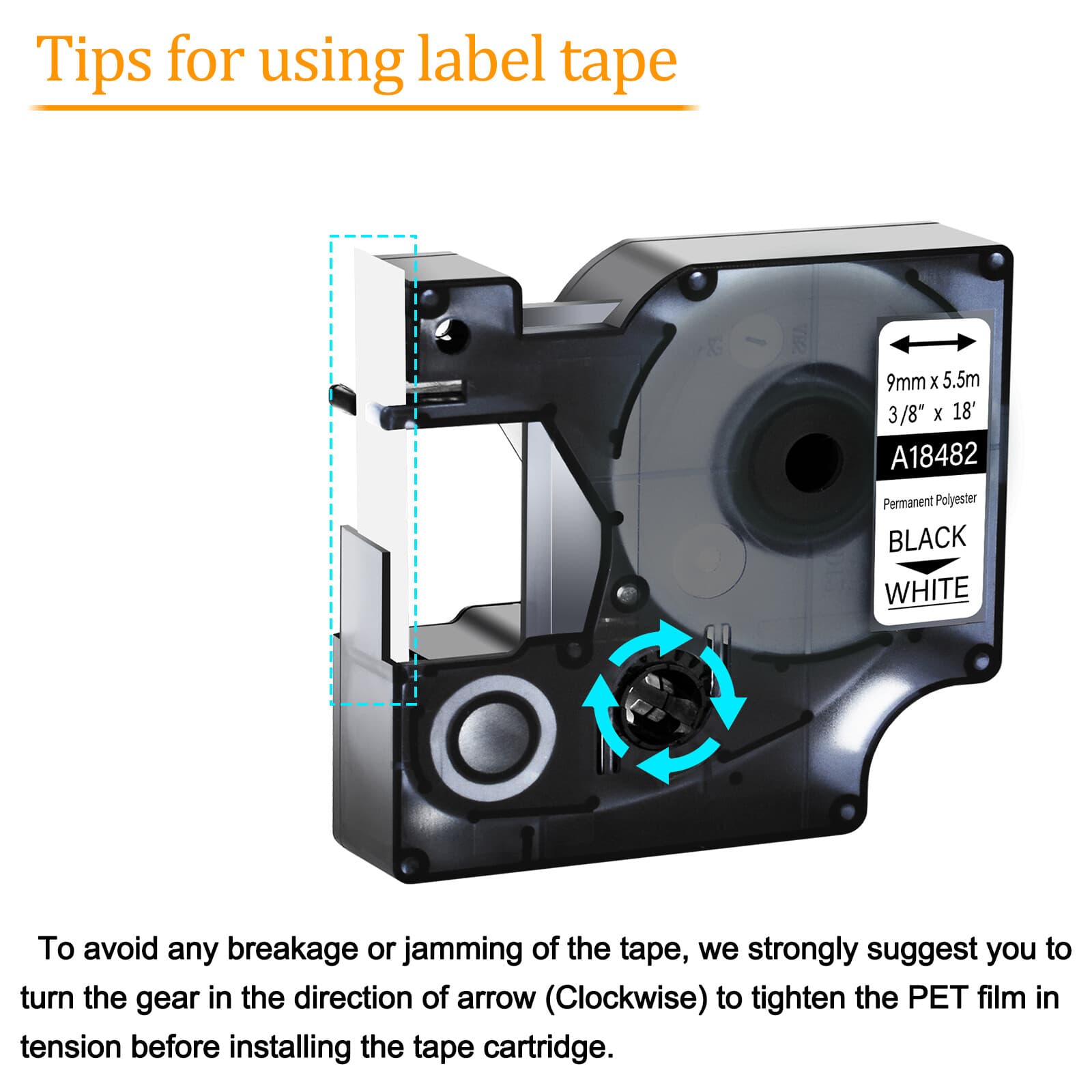 Compatible 18482 Permanent Polyester Label Tape 3/8" x 18' for DYMO Rhino 5200 4
