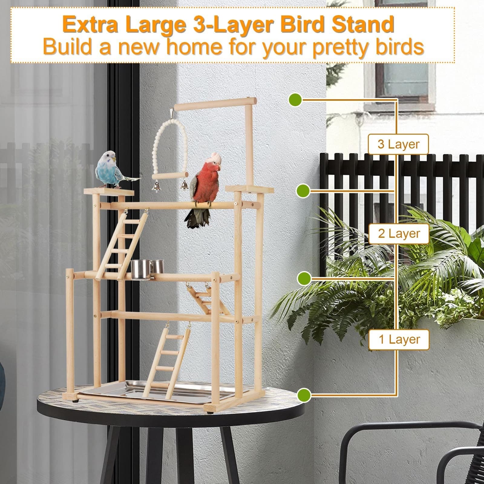 Pet Parrot Playstand Parrots Bird Playground Bird Play Stand Wood Perch Gym P... 5