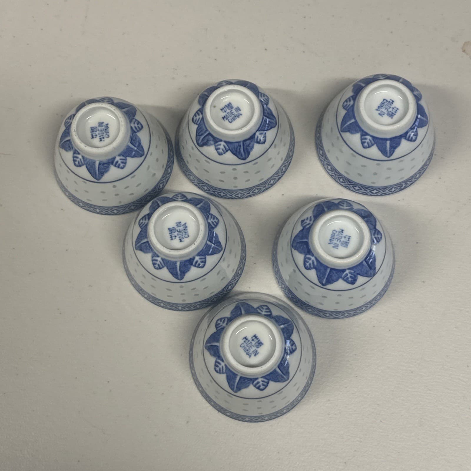 Vintage 6 Chinese Floral Blue White Porcelain Rice Eye Grain Bowl Jingdezhen 3” 6